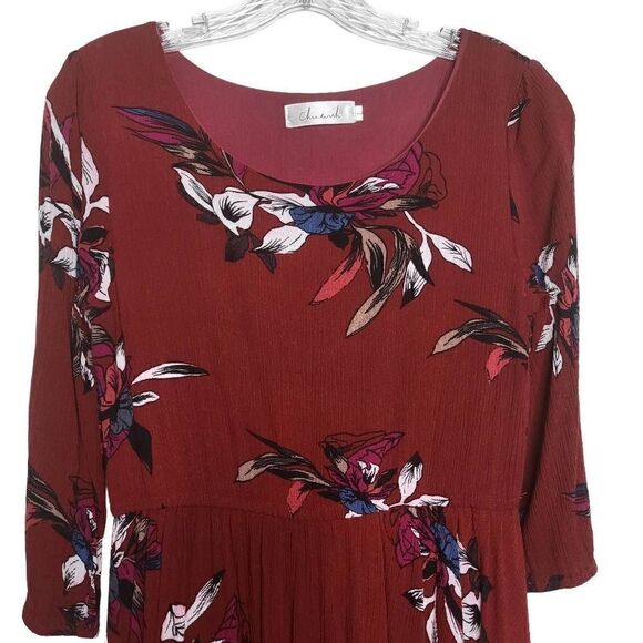 Chicwish Burgundy Red Floral Boho Maxi Dress Size Large - Picture 3 of 12